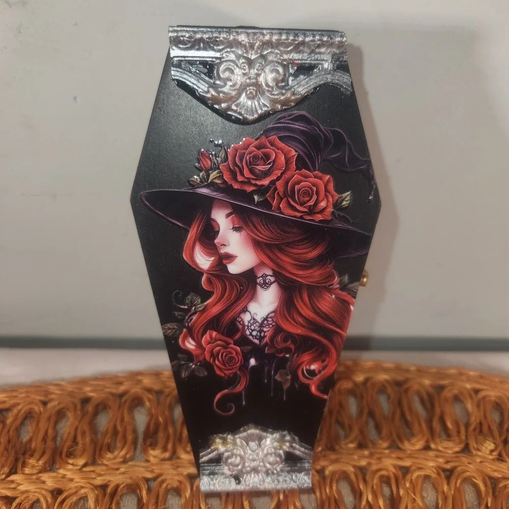 Goth Art Piece Wood Jewelry Box Size 6inx3inx2in